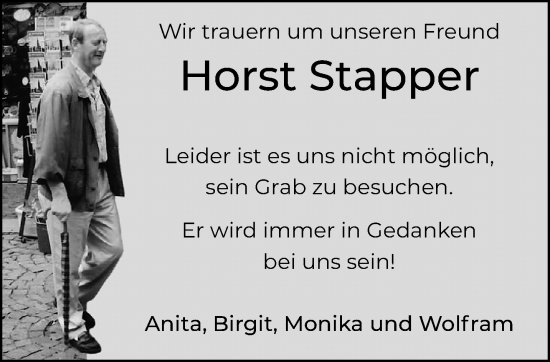 Traueranzeige von Horst Stapper von trauer.extra-tipp-moenchengladbach.de