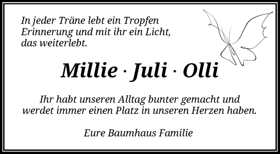 Traueranzeige von Millie, Juli und Olli  von trauer.wuppertaler-rundschau.de
