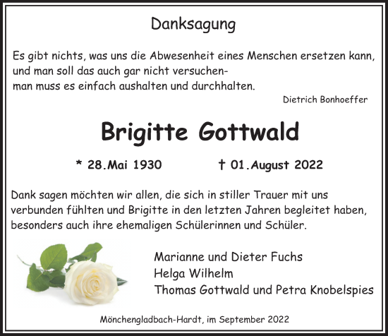 Traueranzeige von Brigitte Gottwald von trauer.extra-tipp-moenchengladbach.de