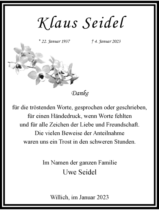 Traueranzeige von Klaus Seidel von trauer.extra-tipp-moenchengladbach.de