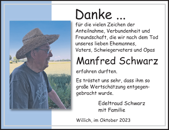 Traueranzeige von Manfred Schwarz von trauer.extra-tipp-moenchengladbach.de