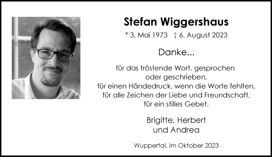 Traueranzeige von Stefan Wiggershaus von trauer.wuppertaler-rundschau.de