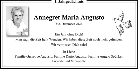 Traueranzeige von Annegret Maria Augusto von trauer.extra-tipp-moenchengladbach.de