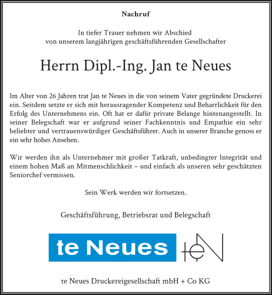 Traueranzeige von Jan te Neues von trauer.extra-tipp-moenchengladbach.de