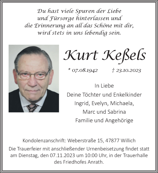 Traueranzeige von Kurt Keßels von trauer.extra-tipp-moenchengladbach.de