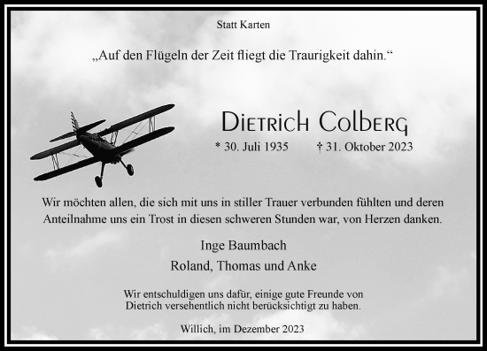 Traueranzeige von Dietrich Colberg von trauer.extra-tipp-moenchengladbach.de