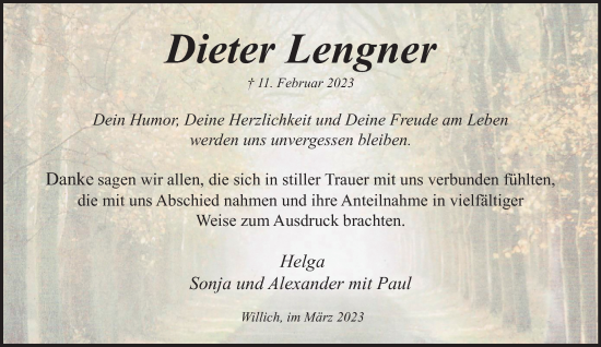 Traueranzeige von Dieter Lengner von trauer.extra-tipp-moenchengladbach.de