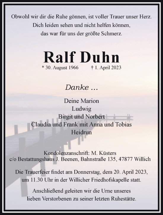 Traueranzeige von Ralf Duhn von trauer.extra-tipp-moenchengladbach.de