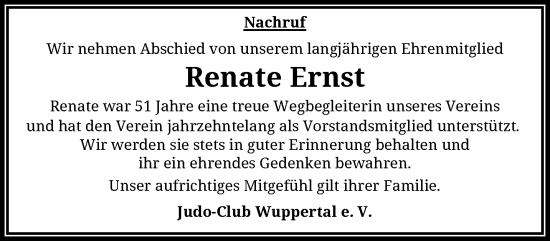 Traueranzeige von Renate Ernst von trauer.wuppertaler-rundschau.de