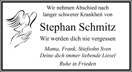Traueranzeige von Stephan Schmitz von trauer.extra-tipp-moenchengladbach.de