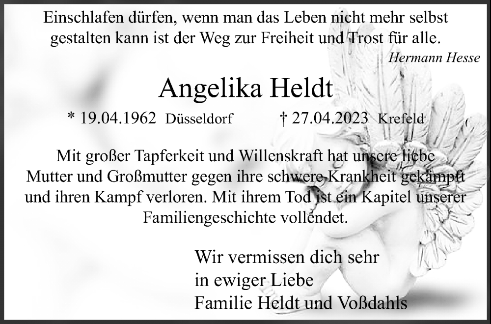  Traueranzeige für Angelika Heldt vom 07.05.2023 aus trauer.mein.krefeld.de