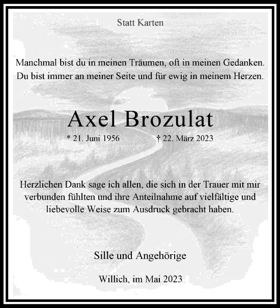 Traueranzeige von Axel Brozulat von trauer.extra-tipp-moenchengladbach.de