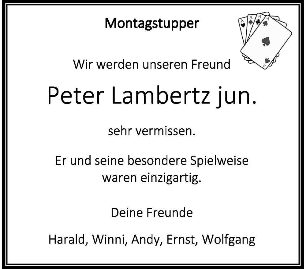  Traueranzeige für Peter Lambertz vom 21.05.2023 aus trauer.extra-tipp-moenchengladbach.de