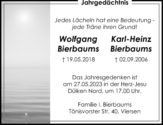 Traueranzeige von Wolfgang und Karl-Heinz Bierbaums von trauer.extra-tipp-moenchengladbach.de
