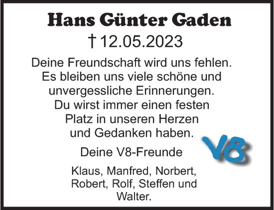 Traueranzeige von Hans Günter Gaden von trauer.extra-tipp-moenchengladbach.de