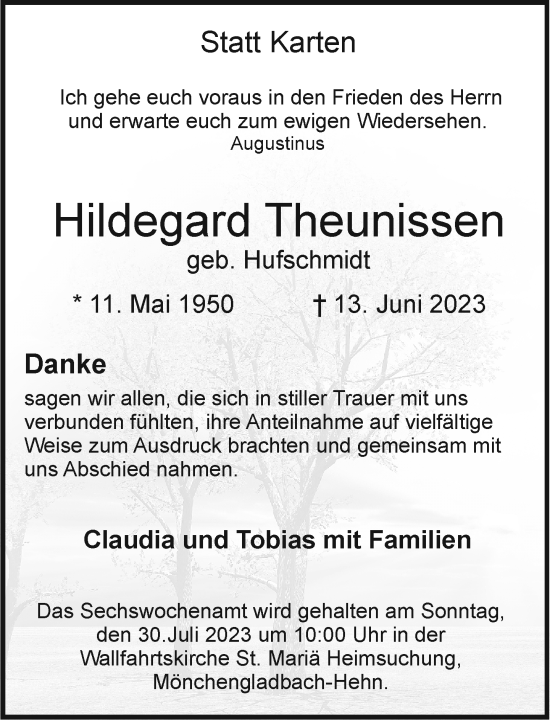 Traueranzeige von Hildegard Theunissen von trauer.extra-tipp-moenchengladbach.de