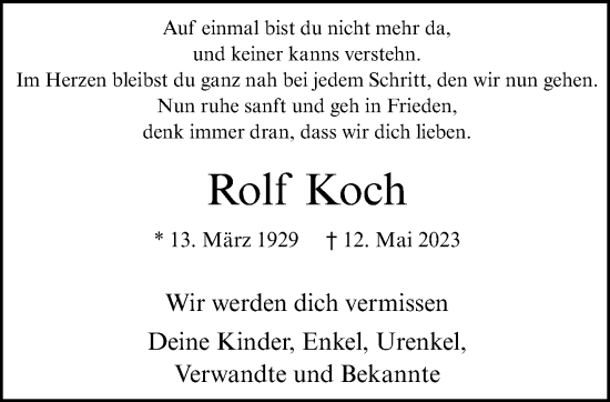Traueranzeige von Rolf Koch von trauer.mein.krefeld.de
