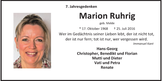 Traueranzeige von Marion Ruhrig von trauer.wuppertaler-rundschau.de