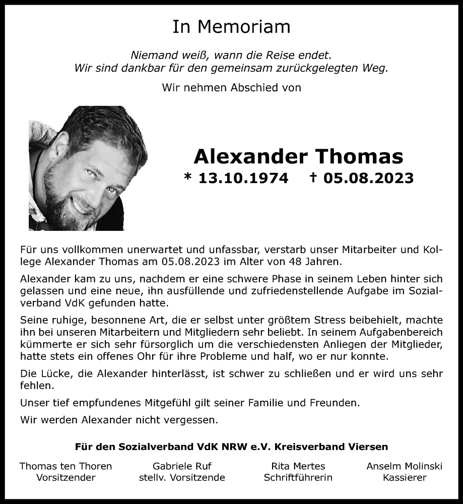  Traueranzeige für Alexander Thomas vom 13.08.2023 aus trauer.extra-tipp-moenchengladbach.de