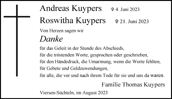 Traueranzeige von Andreas und Roswitha Kuypers von trauer.extra-tipp-moenchengladbach.de