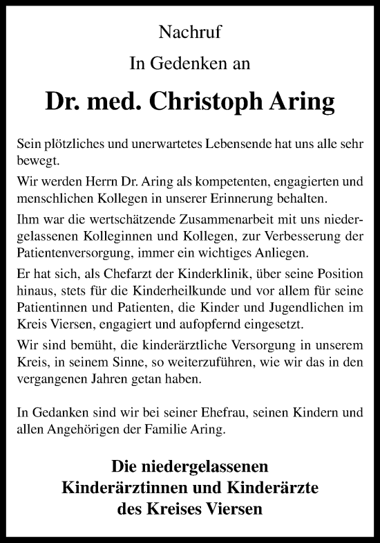 Traueranzeige von Christoph Aring von trauer.extra-tipp-moenchengladbach.de