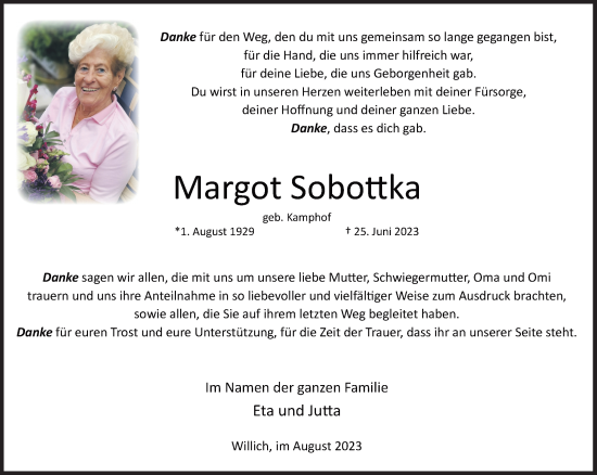 Traueranzeige von Margot Sobottka von trauer.extra-tipp-moenchengladbach.de