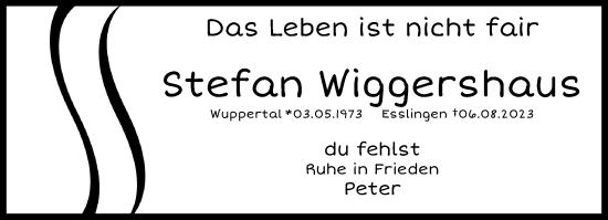 Traueranzeige von Stefan Wiggershaus von trauer.wuppertaler-rundschau.de