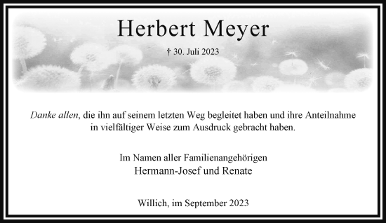 Traueranzeige von Herbert Meyer von trauer.extra-tipp-moenchengladbach.de