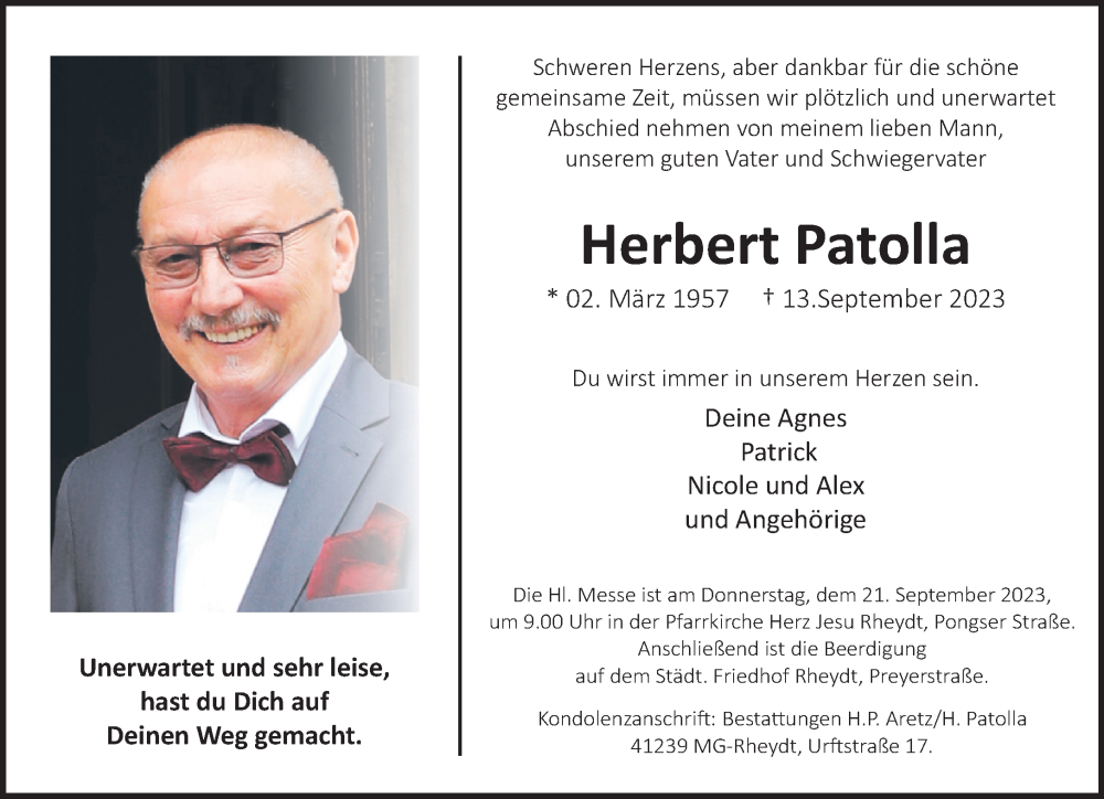  Traueranzeige für Herbert Patolla vom 17.09.2023 aus trauer.extra-tipp-moenchengladbach.de
