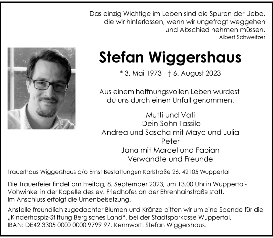 Traueranzeige von Stefan Wiggershaus von trauer.wuppertaler-rundschau.de