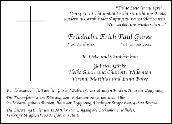 Traueranzeige von Friedhelm Erich Paul Gürke von trauer.extra-tipp-moenchengladbach.de