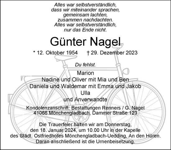 Traueranzeige von Günter Nagel von trauer.extra-tipp-moenchengladbach.de