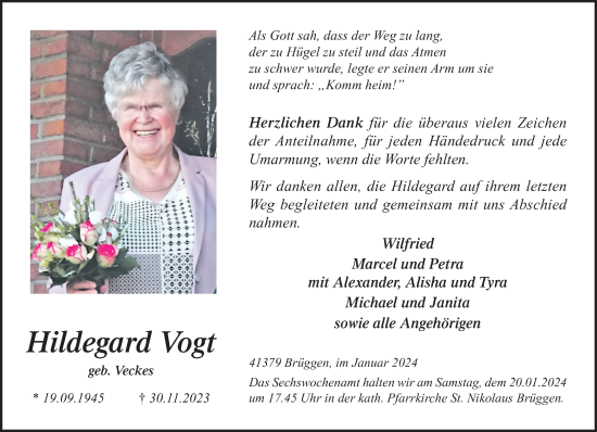 Traueranzeige von Hildegard Vogt von trauer.extra-tipp-moenchengladbach.de