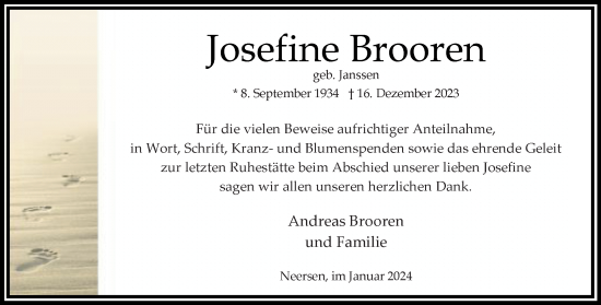 Traueranzeige von Josefine Brooren von trauer.extra-tipp-moenchengladbach.de