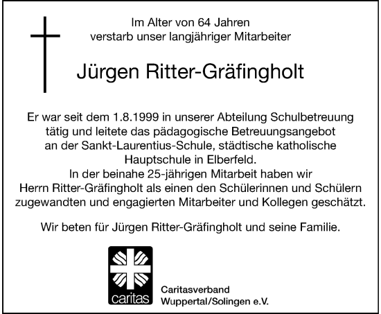 Traueranzeige von Jürgen Ritter-Gräfingholt von trauer.wuppertaler-rundschau.de