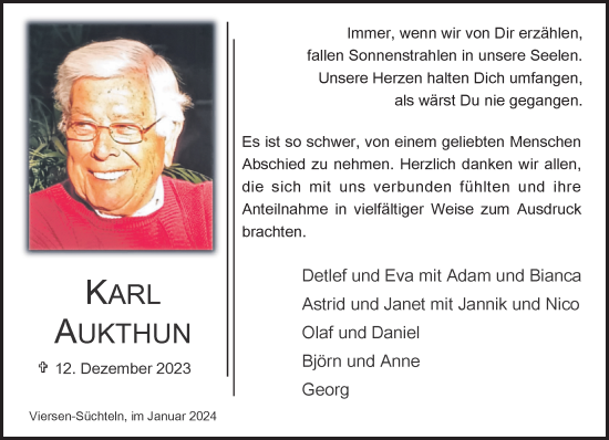 Traueranzeige von Karl Aukthun von trauer.extra-tipp-moenchengladbach.de