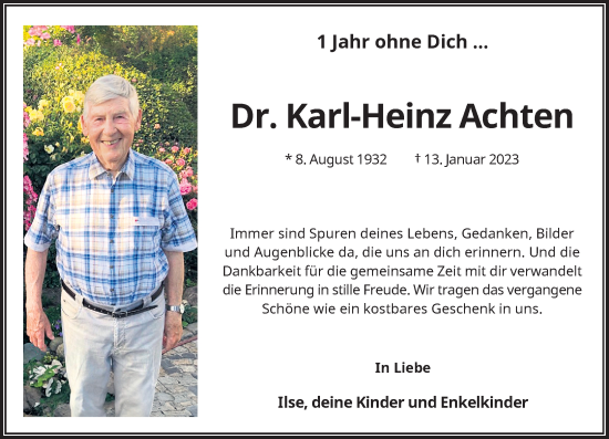 Traueranzeige von Karl-Heinz Achten von trauer.extra-tipp-moenchengladbach.de