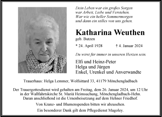 Traueranzeige von Katharina Weuthen von trauer.extra-tipp-moenchengladbach.de