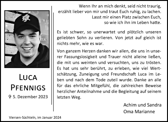 Traueranzeige von Luca Pfennigs von trauer.extra-tipp-moenchengladbach.de