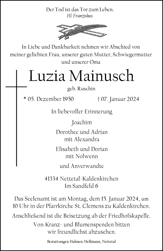 Traueranzeige von Luzia Mainusch von trauer.extra-tipp-moenchengladbach.de