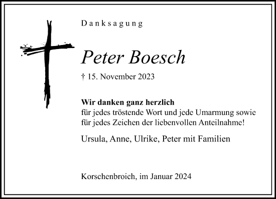 Traueranzeige von Peter Boesch von trauer.extra-tipp-moenchengladbach.de