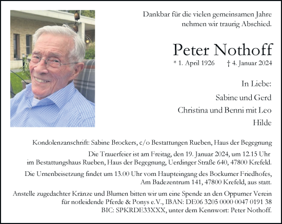 Traueranzeige von Peter Nothoff von trauer.extra-tipp-moenchengladbach.de