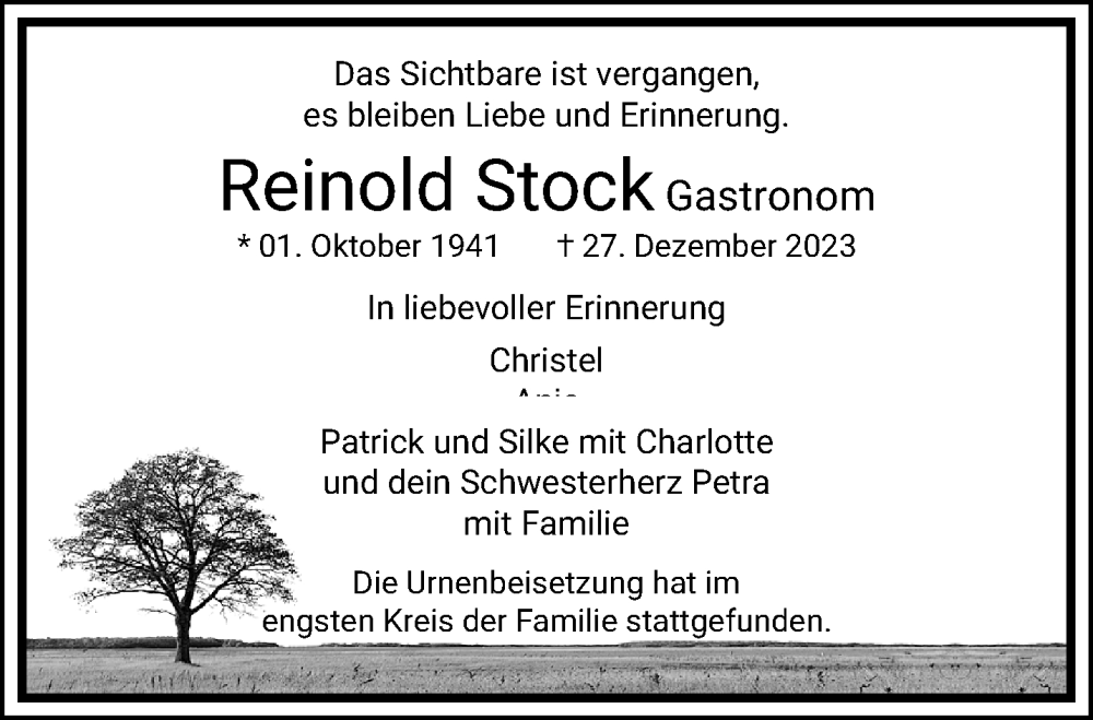  Traueranzeige für Reinold Stock vom 04.02.2024 aus trauer.extra-tipp-moenchengladbach.de