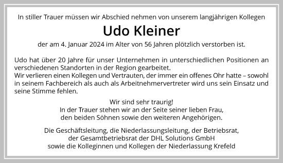 Traueranzeige von Udo Kleiner von trauer.extra-tipp-moenchengladbach.de