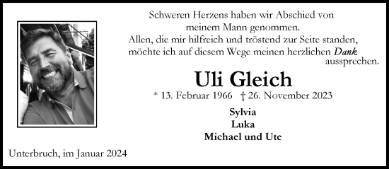 Traueranzeige von Uli Gleich von trauer.extra-tipp-moenchengladbach.de