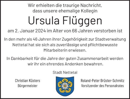 Traueranzeige von Ursula Flüggen von trauer.extra-tipp-moenchengladbach.de