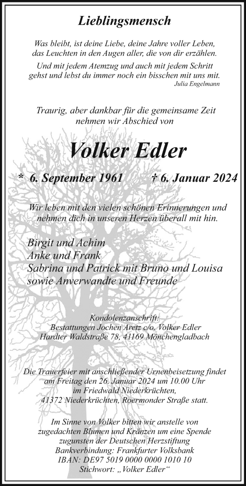 Traueranzeige von Volker Edler von trauer.extra-tipp-moenchengladbach.de