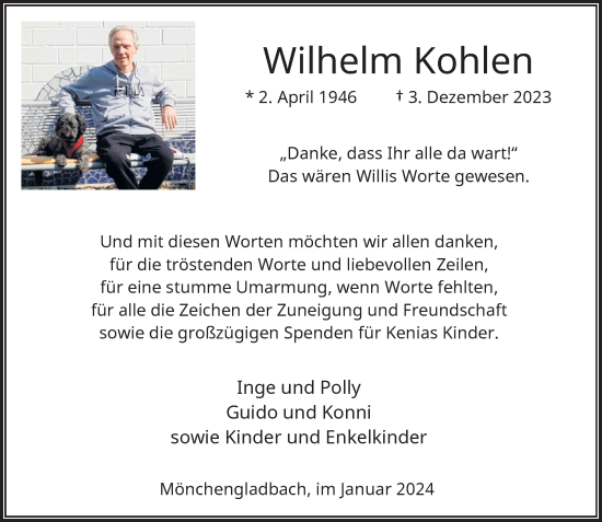 Traueranzeige von Wilhelm Kohlen von trauer.extra-tipp-moenchengladbach.de