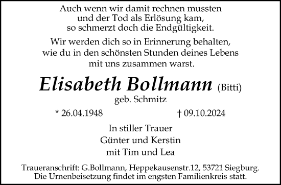 Traueranzeige von Elisabeth Bollmann von trauer.extra-tipp-moenchengladbach.de