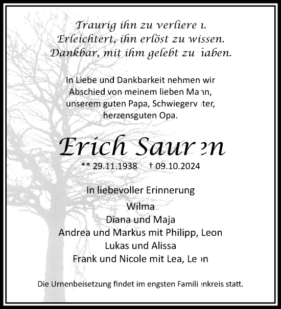 Traueranzeige von Erich Sauren von trauer.extra-tipp-moenchengladbach.de